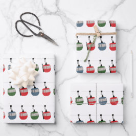 レトロスキーリフトイラストレーション ラッピングペーパーシート