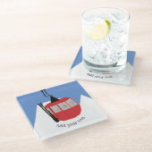 レトロスキーリフトスキースキースキースノーマウンテンイラストレーション ガラスコースター (アングル)