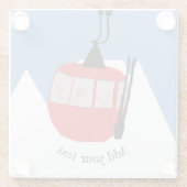 レトロスキーリフトスキースキースキースノーマウンテンイラストレーション ガラスコースター (裏面)