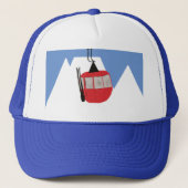 レトロスキーリフトスキースキースキースノーマウンテンイラストレーション キャップ (正面)