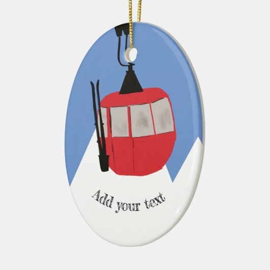 レトロスキーリフトスキースキースキースノーマウンテンイラストレーション セラミックオーナメント (左)