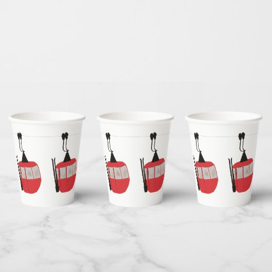 レトロスキーリフトスキースキースキースノーマウンテンイラストレーション 紙コップ (複数)