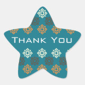 レトロスクエアパターンブルーありがとうハートシール 星シール (正面)