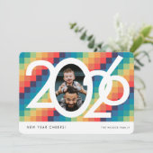 レトロスクエアパターン2026年正月写真 シーズンカード (スタンド正面)