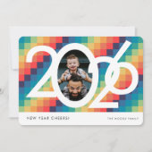 レトロスクエアパターン2026年正月写真 シーズンカード (正面)