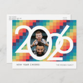 レトロスクエアパターン2026年正月写真 シーズンポストカード (正面/裏面)