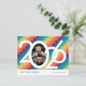 レトロスクエアパターン2026年正月写真 シーズンポストカード (スタンド正面)