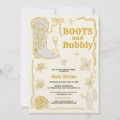 レトロスクライブブーツ泡状ブライダルシャワー 招待状 (正面)