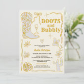 レトロスクライブブーツ泡状ブライダルシャワー 招待状 (スタンド正面)
