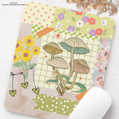 レトロスクラップブックのコラージュのアートワークフローラキノコ マウスパッド