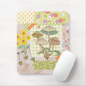 レトロスクラップブックのコラージュのアートワークフローラキノコ マウスパッド (マウス)