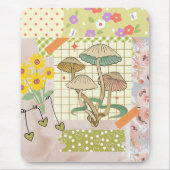 レトロスクラップブックのコラージュのアートワークフローラキノコ マウスパッド (正面)