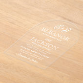 レトロスクリプエレガントトスタイリッシュ結婚モノグラムのアーチ アクリル招待状 (レイダウン)