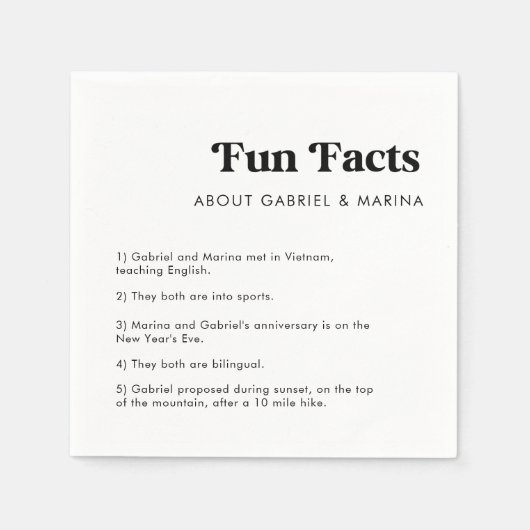 レトロスクリプトはっきりしたタイポグラフィ5おもしろいファクト結婚ー スタンダードカクテルナプキン (正面)