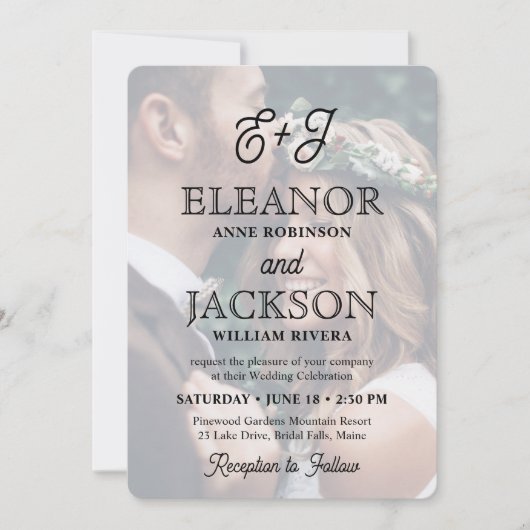 レトロスクリプトエレガントモノグラム2写真結婚の 招待状 (正面)