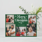 レトロスクリプトグリーンメリークリスマスファミリーフォト シーズンカード (スタンド正面)