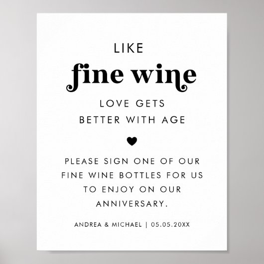 レトロスクリプトハートワインゲストブック結婚のサイン ポスター (正面)