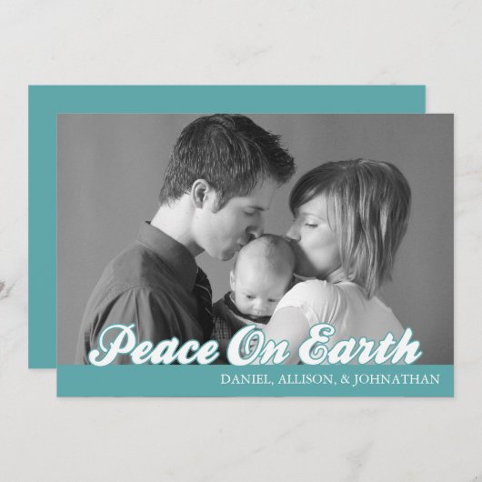 レトロスクリプトピースオンアースクリスマスカード（アクア） シーズンカード (正面/裏面)