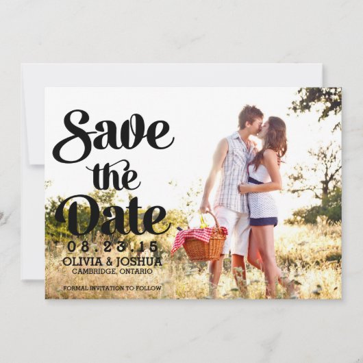 レトロスクリプトフォトセーブ・ザ・デート案内 招待状 (正面)