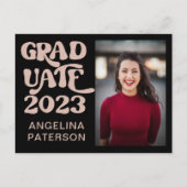 レトロスクリプトフォトブラック&ピンク大学院パーティー インビテーションポストカード (正面)