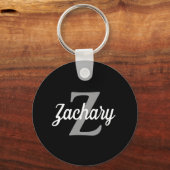 レトロスクリプトブラックグレーホワイトモノグラム キーホルダー (正面)