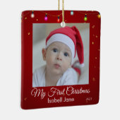 レトロスクリプトベビーの初めてのクリスマス写真 セラミックオーナメント (右)
