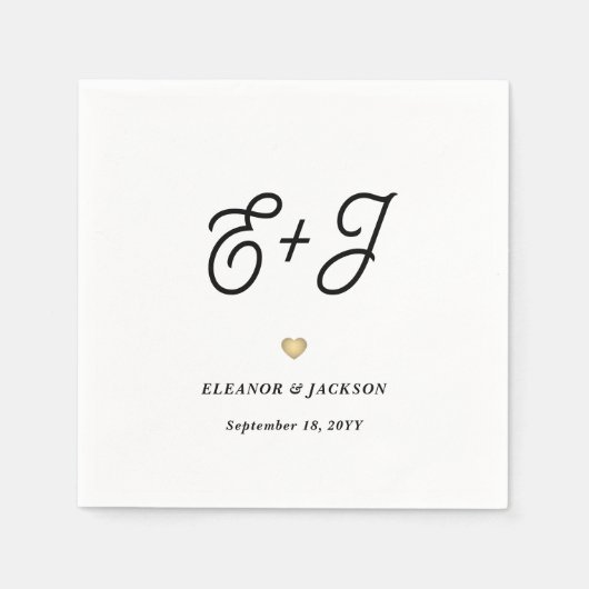 レトロスクリプトモノグラムエレガントミニマル結婚リスト スタンダードカクテルナプキン (正面)