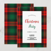 レトロスクリプトレッド+グリーン Plaid クリスマス 招待状 (正面/裏面)