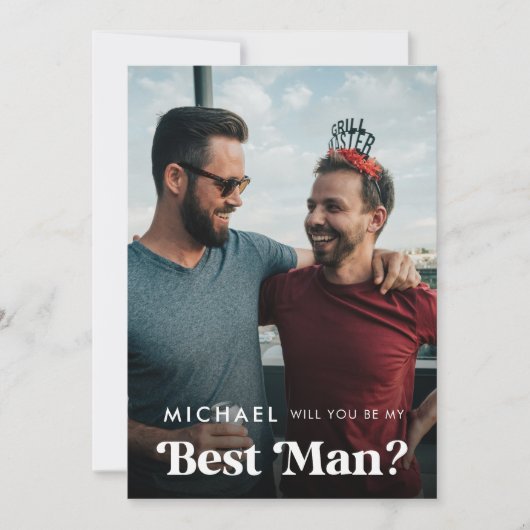 レトロスクリプト写真が私の花婿介添人シンプル 案内状 (正面)