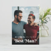 レトロスクリプト写真が私の花婿介添人シンプル 案内状 (スタンド正面)