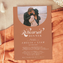 レトロスクリプト写真テラコッタリハーサル夕食 招待状