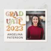 レトロスクリプト写真テラコッタ大学院パーティー インビテーションポストカード (正面)