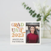 レトロスクリプト写真テラコッタ大学院パーティー インビテーションポストカード (スタンド正面)