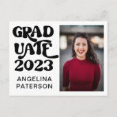 レトロスクリプト写真白黒の大学院パーティー インビテーションポストカード (正面)