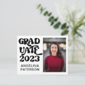 レトロスクリプト写真白黒の大学院パーティー インビテーションポストカード (スタンド正面)