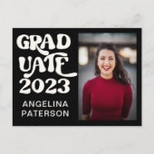 レトロスクリプト写真白黒の大学院パーティー インビテーションポストカード (正面)