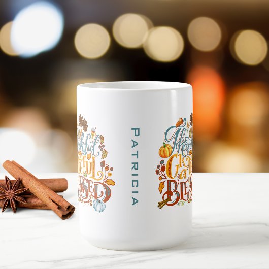 レトロスクリプト感謝のモノグラム賛美感謝 コーヒーマグカップ