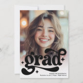 レトロスクリプト白黒4写真卒業 招待状 (正面)