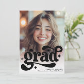 レトロスクリプト白黒4写真卒業 招待状 (スタンド正面)