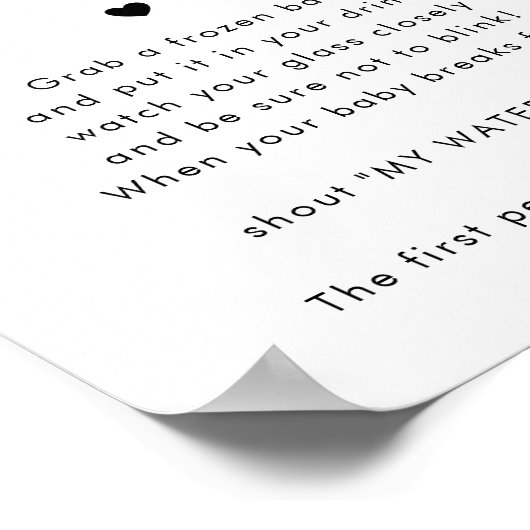 レトロスクリプト私の水が赤ちゃんシャワーのゲームサインを壊した ポスター (角)