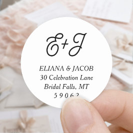 レトロスクリプト結婚モノグラムのラウンド差出人住所 ラウンドシール