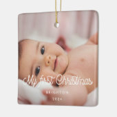 レトロスクリプト自分の初めてのクリスマスベビー写真 セラミックオーナメント (左)