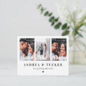 レトロスクリプト3フォトコラージュ結婚式の日付を保存 ポストカード (スタンド正面)