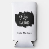 レトロスクリプトFifiture & FABULOUSブラック&ホワイト スリム缶クーラー (正面)