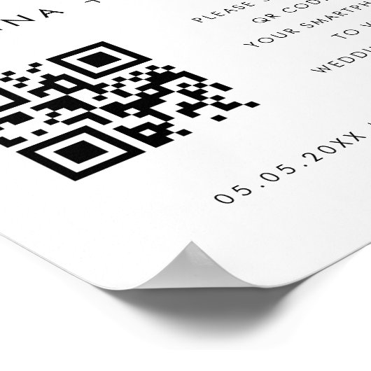 レトロスクリプトQRコード結婚式 プログラムウェルカムサイン ポスター (角)