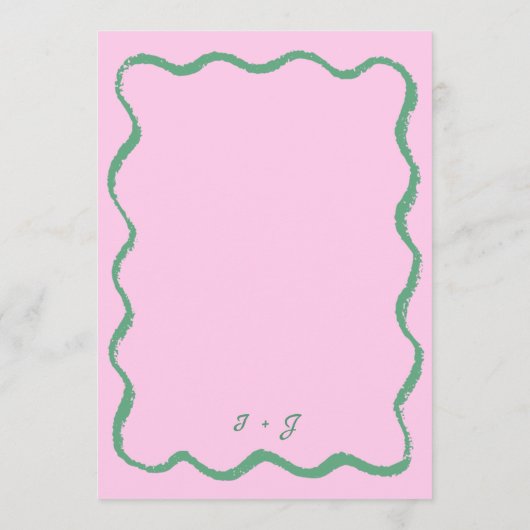 レトロスクワイグルピンクと緑の手書き結婚の メニュー (裏面)