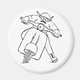 レトロスクーターの口髭ライダー マグネット