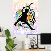 レトロスクーター – スタントスクーター – キックスタントスクーター ポスター (ホームオフィス)