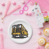 レトロスクールバスヴィンテージ黄 ペーパープレート (パーティー)