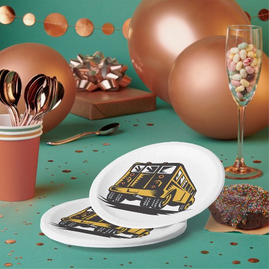 レトロスクールバスヴィンテージ黄 ペーパープレート